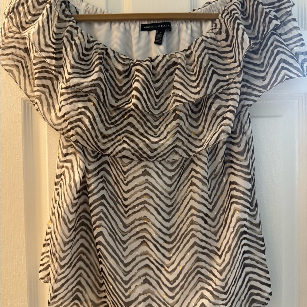 White House Black Market Black and White Chevron Blouse